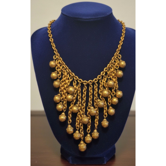 Unsigned Miriam Haskell Heavy Gold Chain Filigree Ball Dangle Tassel Jewelry